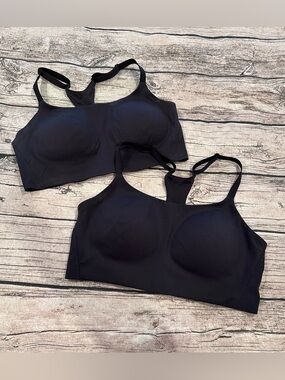 Lot of 2 HUUG Black Wireless Comfort Bras with Racerback Straps Both Medium